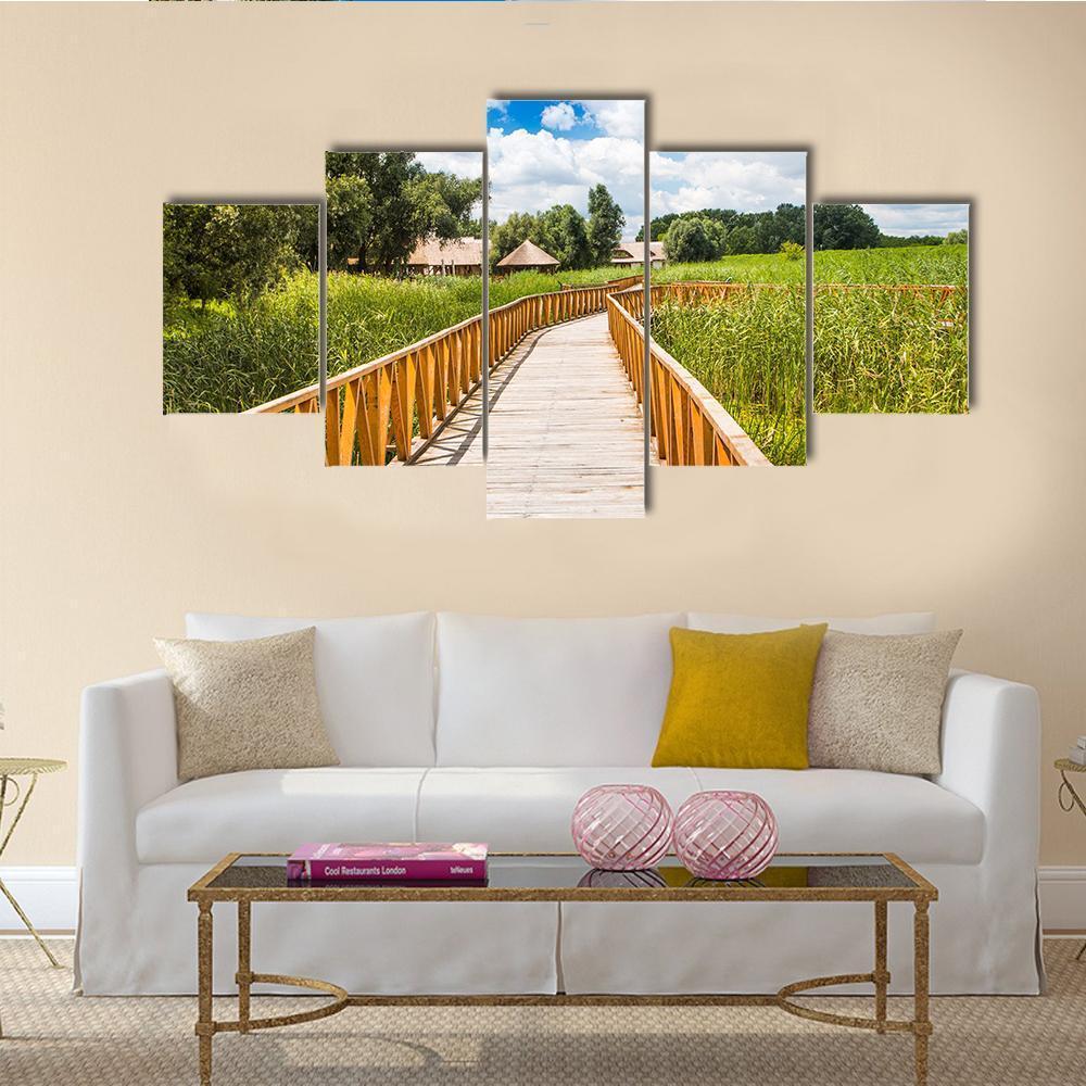Wooden Path In Nature Park Canvas Wall Art-5 Star-Gallery Wrap-62" x 32"-Tiaracle