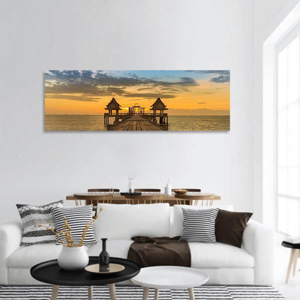 Wooden Path Leading To Seacoast Skyline Panoramic Canvas Wall Art-1 Piece-36" x 12"-Tiaracle