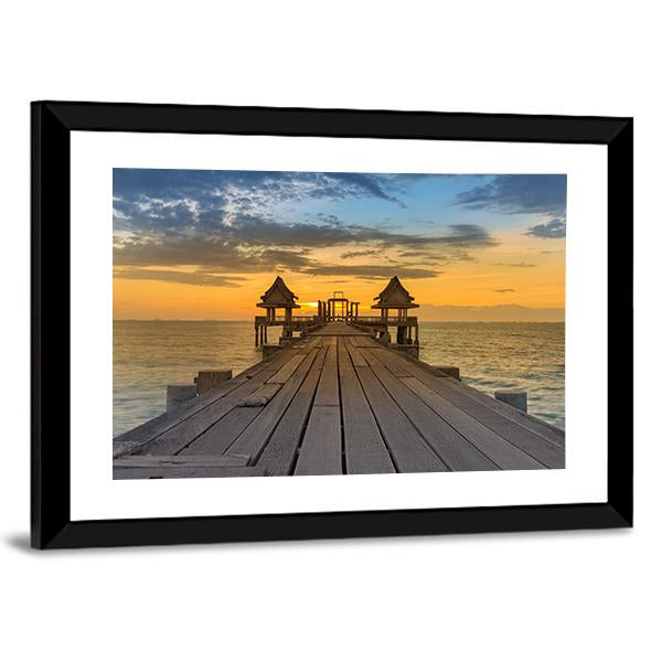 Wooden Path Leading To Seacoast Skyline Panoramic Canvas Wall Art-1 Piece-36" x 12"-Tiaracle