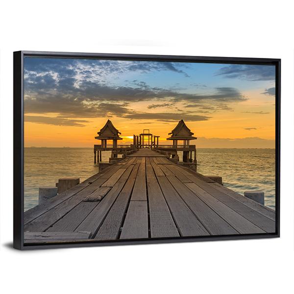 Wooden Path Leading To Seacoast Skyline Panoramic Canvas Wall Art-1 Piece-36" x 12"-Tiaracle