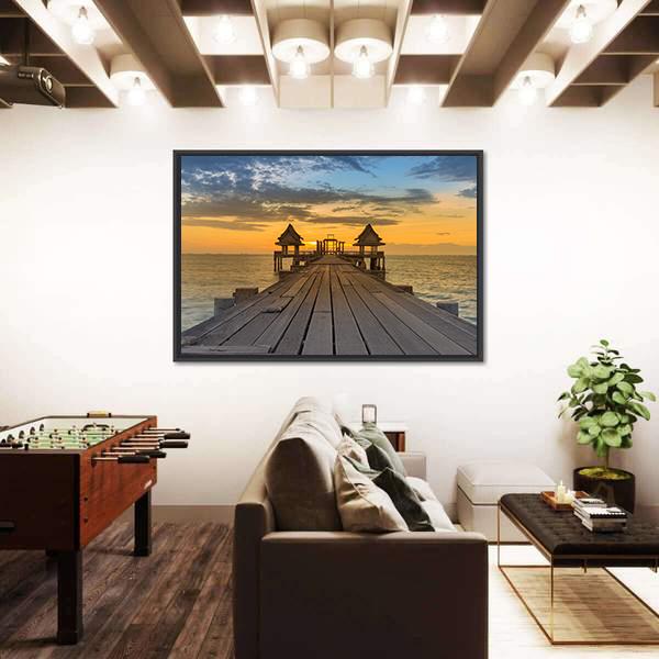 Wooden Path Leading To Seacoast Skyline Panoramic Canvas Wall Art-1 Piece-36" x 12"-Tiaracle