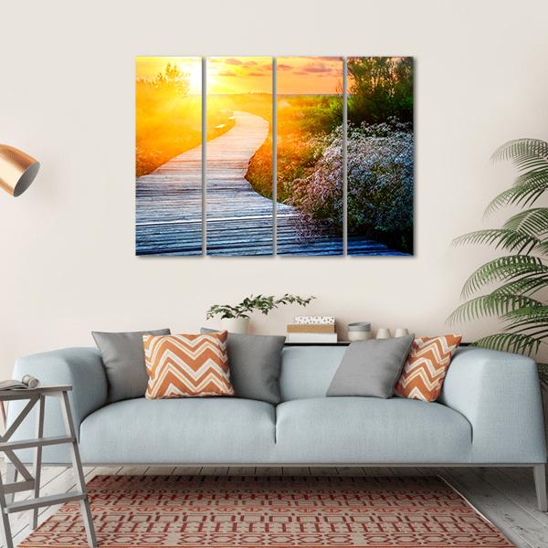 Wooden Path Over Dunes At Beach Canvas Wall Art-4 Horizontal-Gallery Wrap-34" x 24"-Tiaracle
