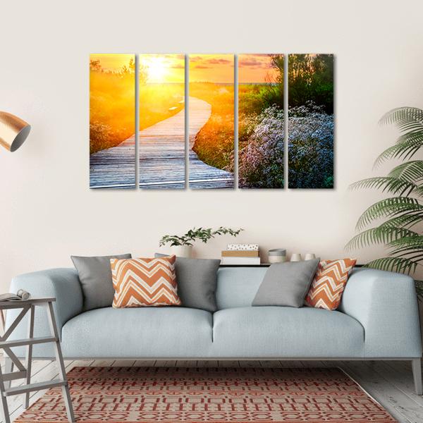 Wooden Path Over Dunes At Beach Canvas Wall Art-5 Horizontal-Gallery Wrap-22" x 12"-Tiaracle