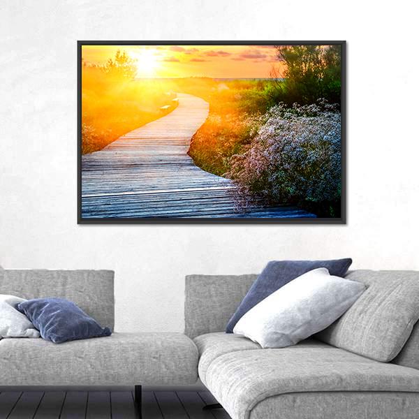 Wooden Path Over Dunes At Beach Canvas Wall Art-5 Horizontal-Gallery Wrap-22" x 12"-Tiaracle