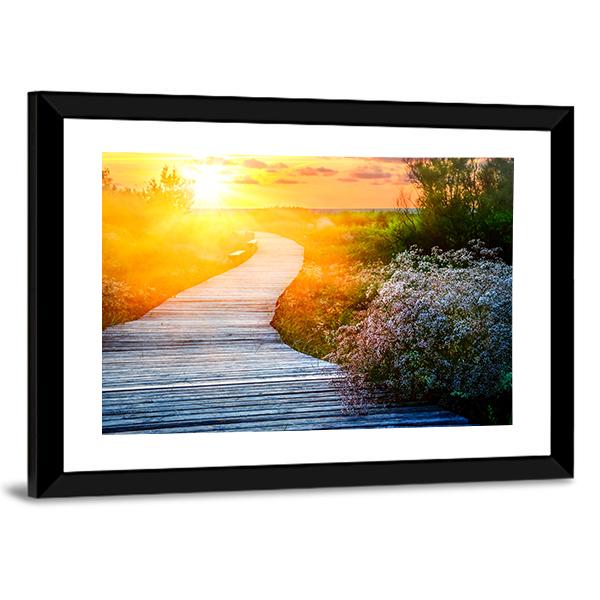 Wooden Path Over Dunes At Beach Canvas Wall Art-5 Horizontal-Gallery Wrap-22" x 12"-Tiaracle