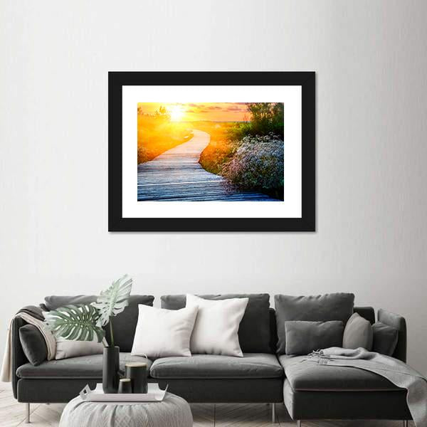 Wooden Path Over Dunes At Beach Canvas Wall Art-5 Horizontal-Gallery Wrap-22" x 12"-Tiaracle