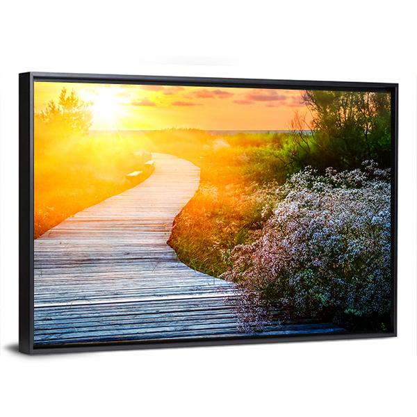 Wooden Path Over Dunes At Beach Canvas Wall Art-5 Horizontal-Gallery Wrap-22" x 12"-Tiaracle