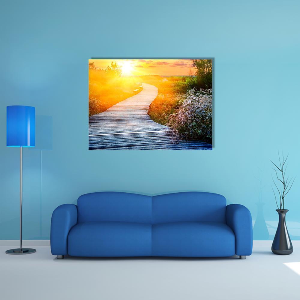 Wooden Path Over Dunes At Beach Canvas Wall Art-1 Piece-Gallery Wrap-48" x 32"-Tiaracle