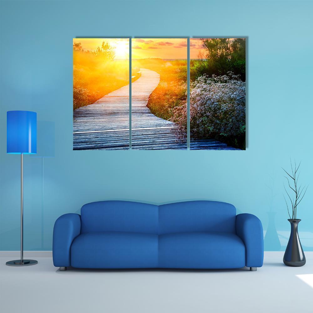 Wooden Path Over Dunes At Beach Canvas Wall Art-3 Horizontal-Gallery Wrap-37" x 24"-Tiaracle