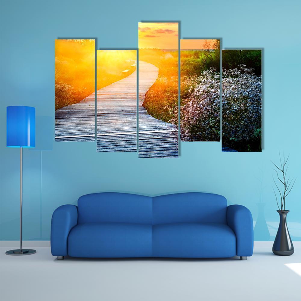 Wooden Path Over Dunes At Beach Canvas Wall Art-5 Pop-Gallery Wrap-47" x 32"-Tiaracle