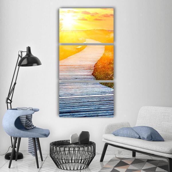 Wooden Path Over Dunes At Beach Vertical Canvas Wall Art-3 Vertical-Gallery Wrap-12" x 25"-Tiaracle
