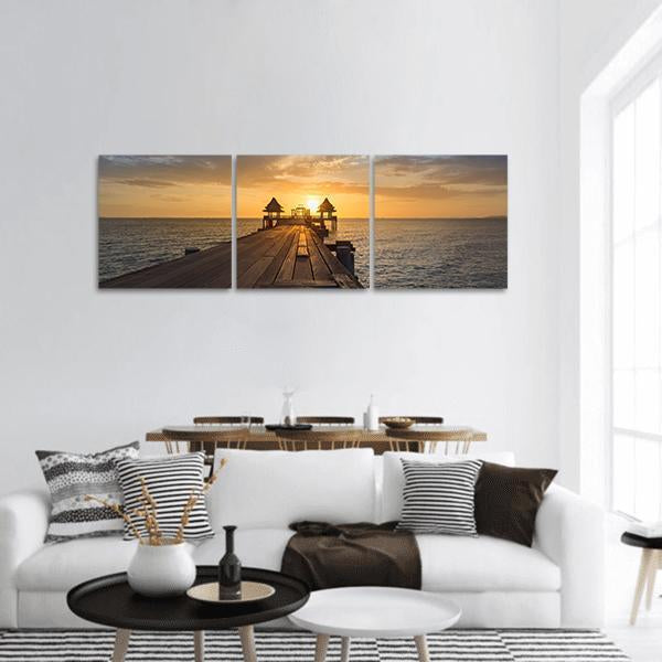 Wooden Path Walking Way Leading To Ocean Panoramic Canvas Wall Art-3 Piece-25" x 08"-Tiaracle