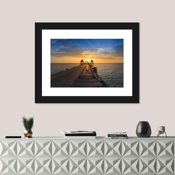 Wooden Path Walking Way Leading To Ocean Panoramic Canvas Wall Art-1 Piece-36" x 12"-Tiaracle