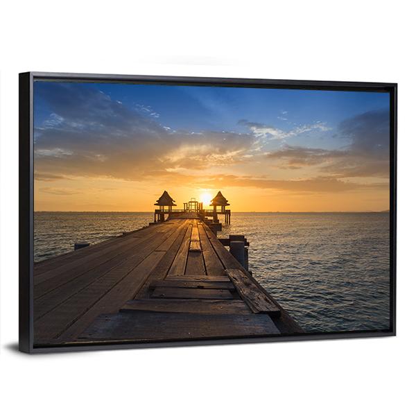 Wooden Path Walking Way Leading To Ocean Panoramic Canvas Wall Art-1 Piece-36" x 12"-Tiaracle