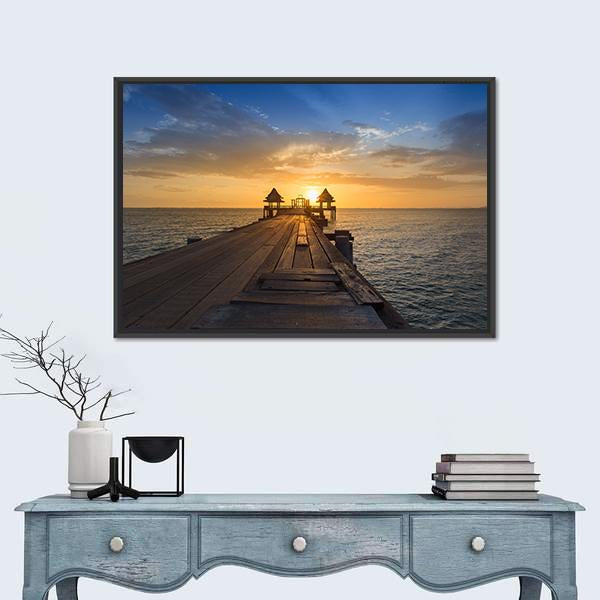 Wooden Path Walking Way Leading To Ocean Panoramic Canvas Wall Art-1 Piece-36" x 12"-Tiaracle
