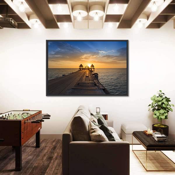 Wooden Path Walking Way Leading To Ocean Panoramic Canvas Wall Art-1 Piece-36" x 12"-Tiaracle
