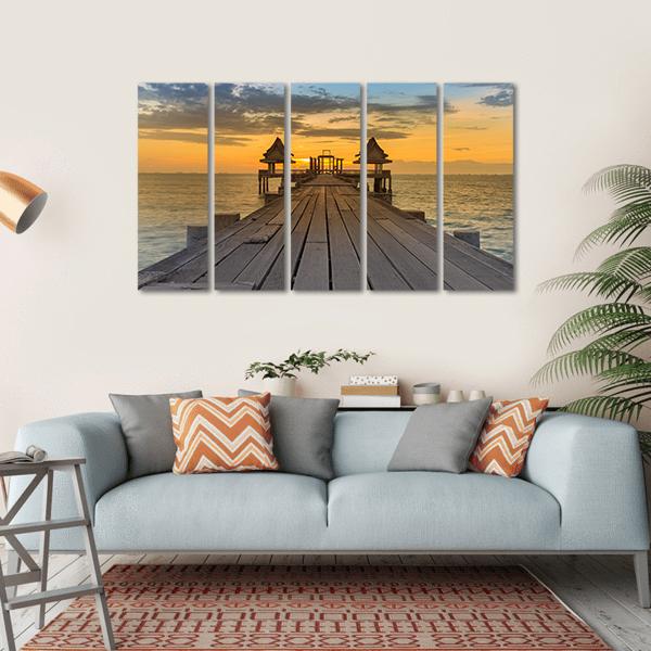 Wooden Path Leading To Seacoast Canvas Wall Art-5 Horizontal-Gallery Wrap-22" x 12"-Tiaracle
