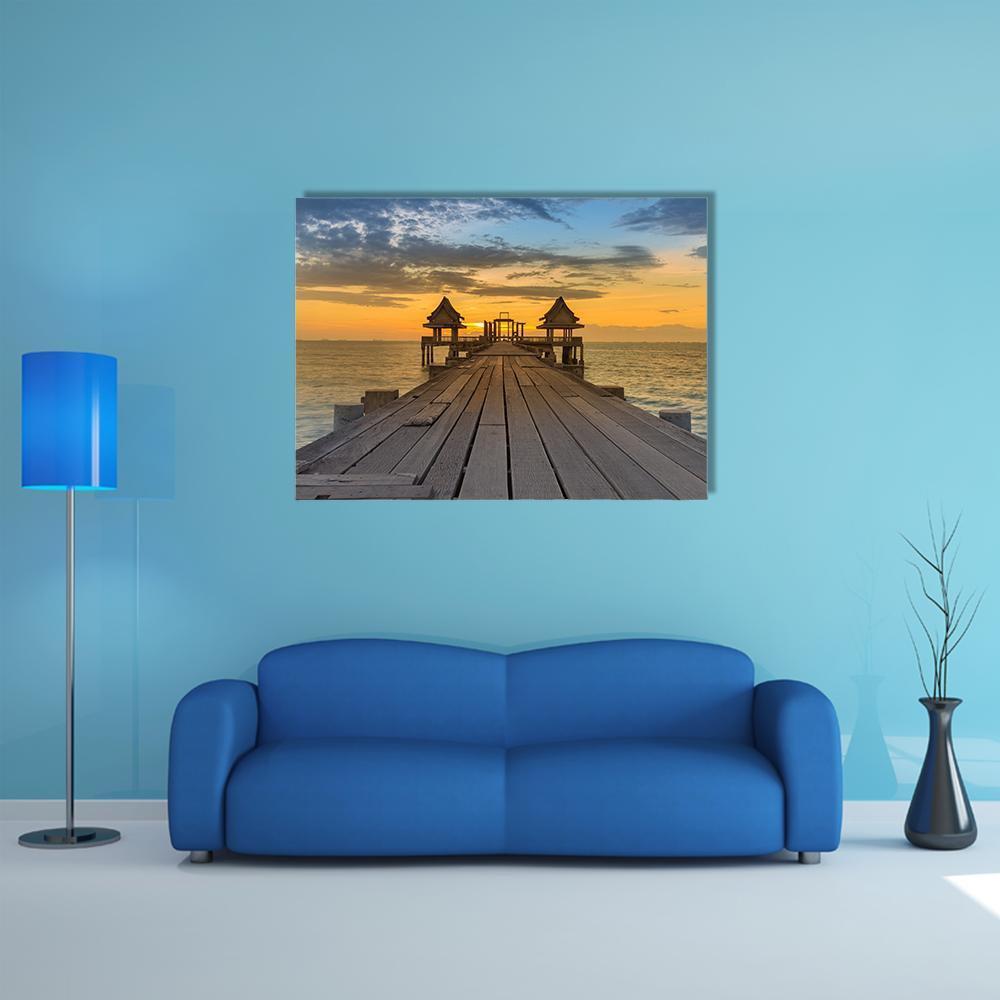 Wooden Path Walking Way Leading To Seacoast Skyline Canvas Wall Art-1 Piece-Gallery Wrap-48" x 32"-Tiaracle
