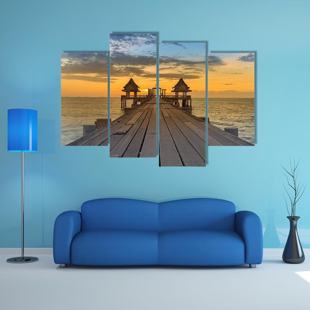 Wooden Path Walking Way Leading To Seacoast Skyline Canvas Wall Art-4 Pop-Gallery Wrap-50" x 32"-Tiaracle