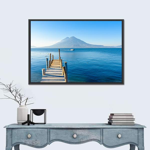 Wooden Pier At Lake Atitlan Canvas Wall Art-1 Piece-Floating Frame-24" x 16"-Tiaracle