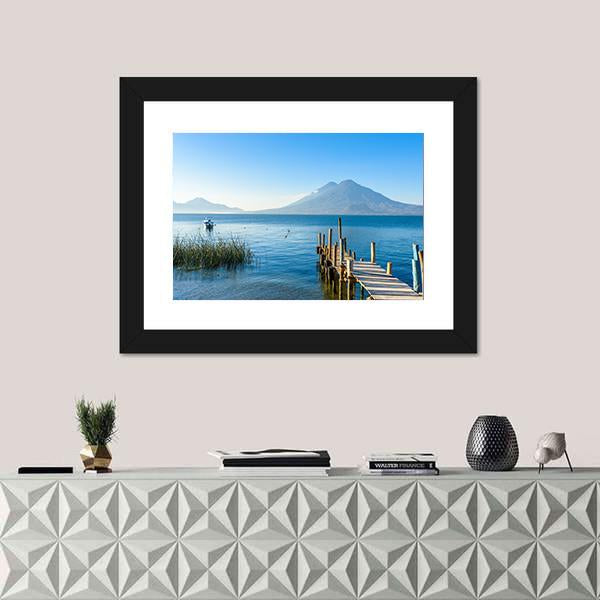 Wooden Pier At Lake Atitlan Canvas Wall Art-1 Piece-Framed Print-20" x 16"-Tiaracle