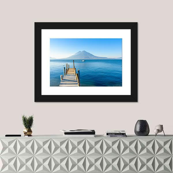 Wooden Pier At Lake Atitlan Canvas Wall Art-1 Piece-Framed Print-20" x 16"-Tiaracle