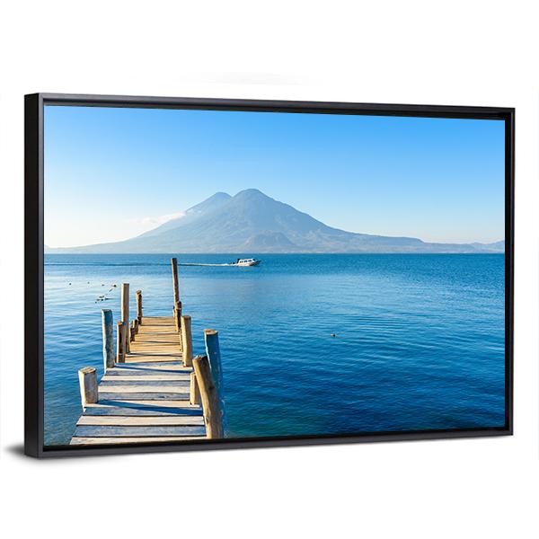 Wooden Pier At Lake Atitlan Canvas Wall Art-3 Horizontal-Gallery Wrap-25" x 16"-Tiaracle