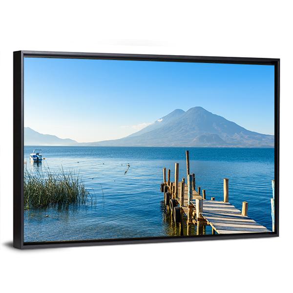 Wooden Pier At Lake Atitlan Canvas Wall Art-3 Horizontal-Gallery Wrap-25" x 16"-Tiaracle