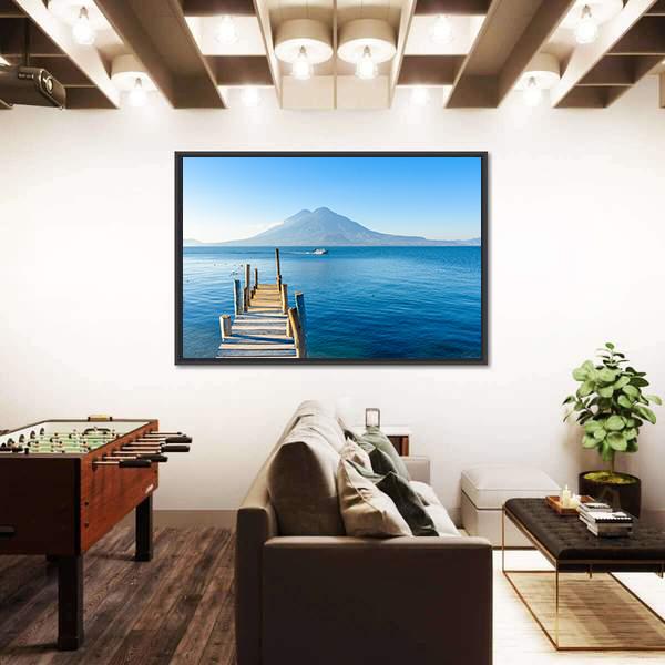 Wooden Pier At Lake Atitlan Canvas Wall Art-3 Horizontal-Gallery Wrap-25" x 16"-Tiaracle