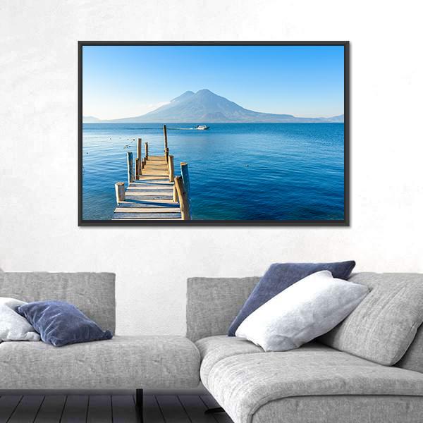 Wooden Pier At Lake Atitlan Canvas Wall Art-3 Horizontal-Gallery Wrap-25" x 16"-Tiaracle