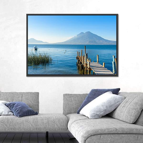 Wooden Pier At Lake Atitlan Canvas Wall Art-3 Horizontal-Gallery Wrap-25" x 16"-Tiaracle