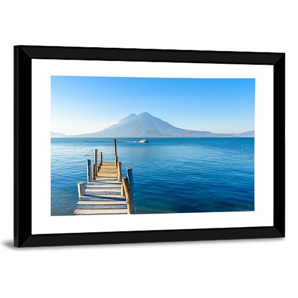 Wooden Pier At Lake Atitlan Canvas Wall Art-3 Horizontal-Gallery Wrap-25" x 16"-Tiaracle