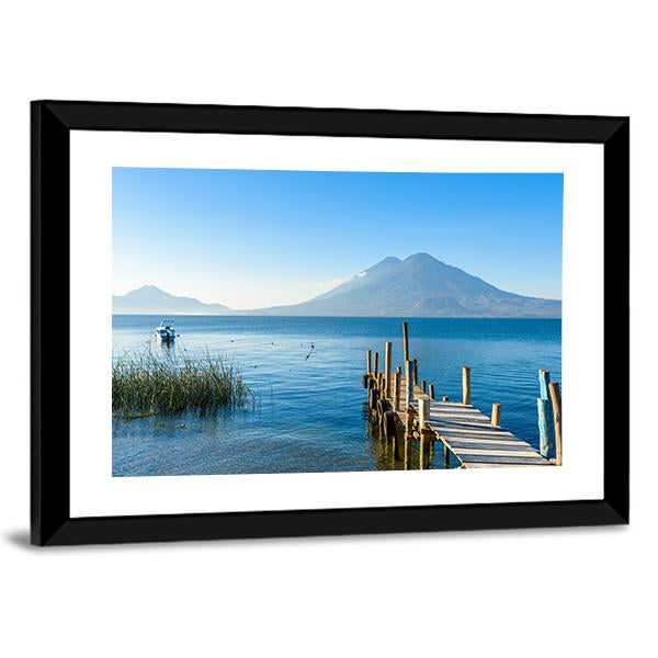 Wooden Pier At Lake Atitlan Canvas Wall Art-3 Horizontal-Gallery Wrap-25" x 16"-Tiaracle
