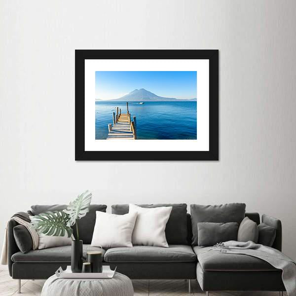 Wooden Pier At Lake Atitlan Canvas Wall Art-3 Horizontal-Gallery Wrap-25" x 16"-Tiaracle