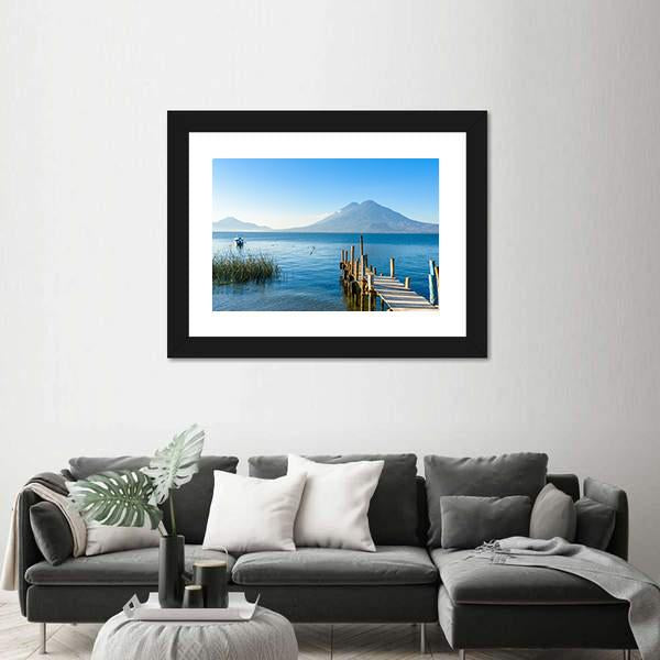 Wooden Pier At Lake Atitlan Canvas Wall Art-3 Horizontal-Gallery Wrap-25" x 16"-Tiaracle