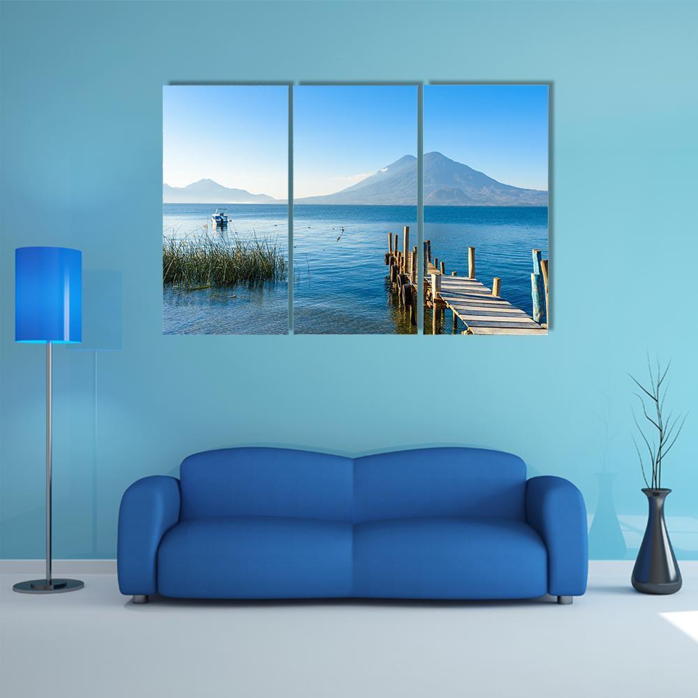 Wooden Pier At Lake Atitlan Canvas Wall Art-3 Horizontal-Gallery Wrap-37" x 24"-Tiaracle