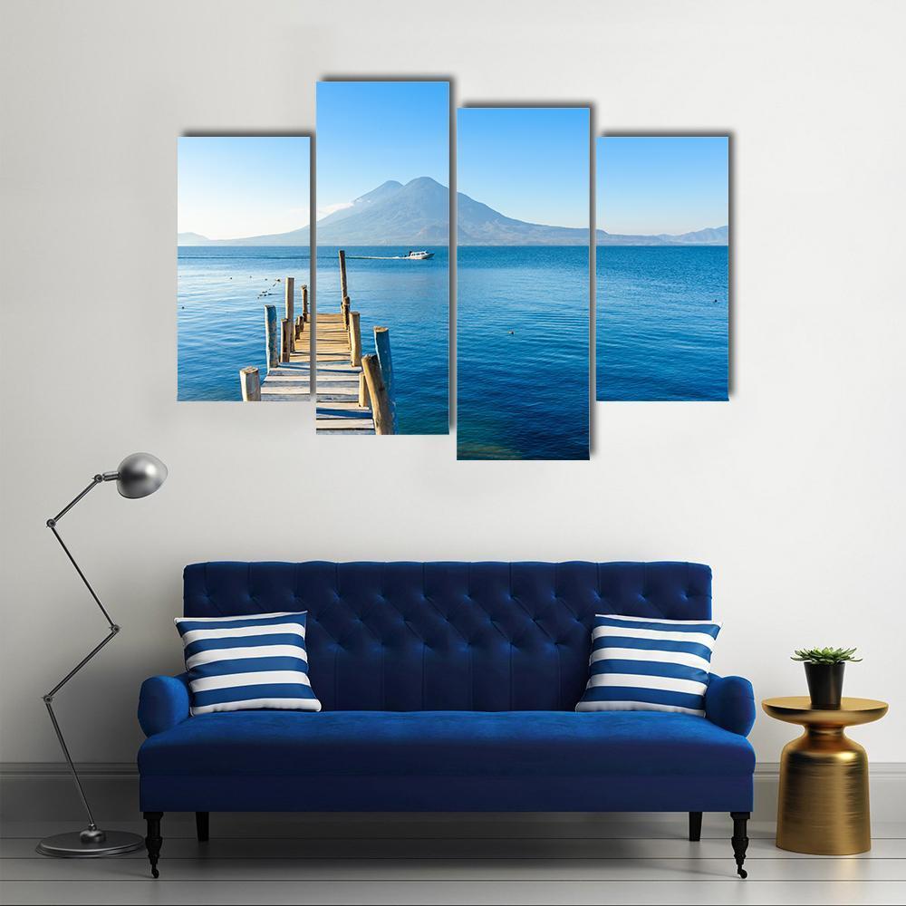 Wooden Pier At Lake Atitlan Canvas Wall Art-4 Pop-Gallery Wrap-50" x 32"-Tiaracle
