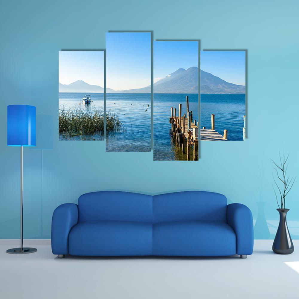 Wooden Pier At Lake Atitlan Canvas Wall Art-4 Pop-Gallery Wrap-50" x 32"-Tiaracle
