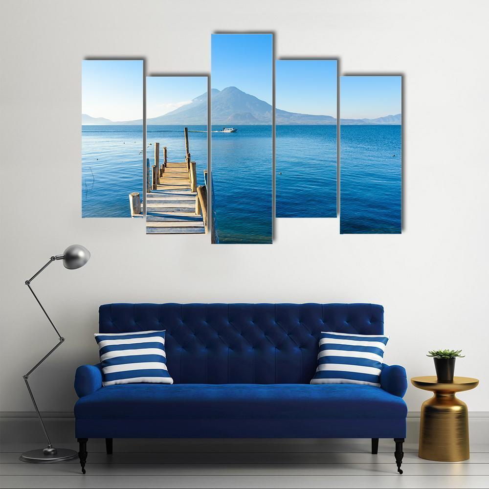 Wooden Pier At Lake Atitlan Canvas Wall Art-5 Pop-Gallery Wrap-47" x 32"-Tiaracle
