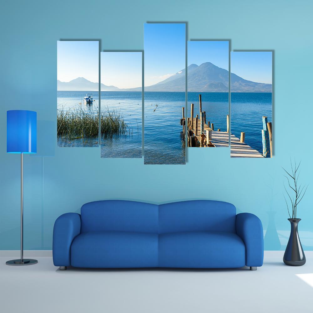 Wooden Pier At Lake Atitlan Canvas Wall Art-5 Pop-Gallery Wrap-47" x 32"-Tiaracle