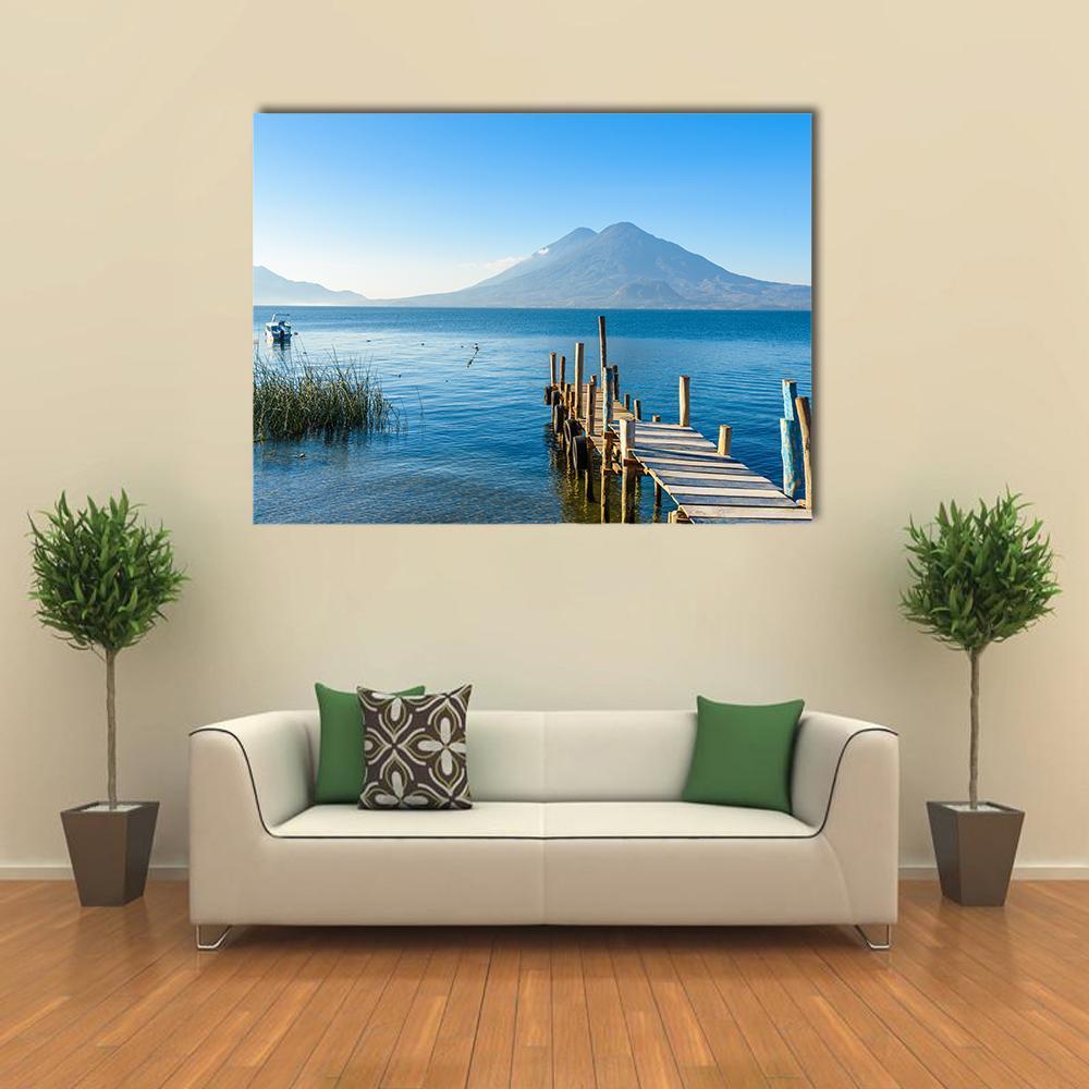 Wooden Pier At Lake Atitlan Canvas Wall Art-4 Horizontal-Gallery Wrap-34" x 24"-Tiaracle