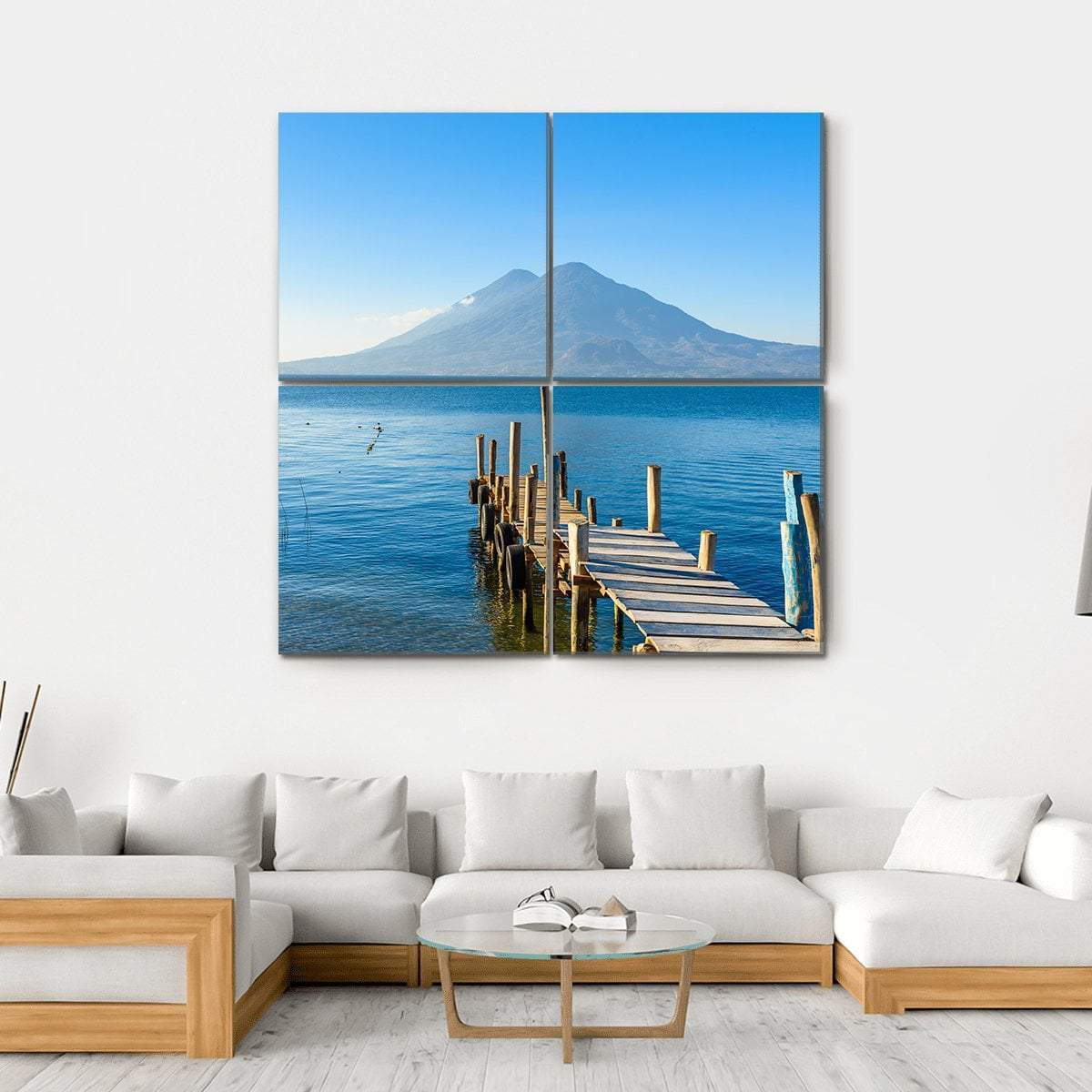 Wooden Pier At Lake Atitlan Canvas Wall Art-4 Square-Gallery Wrap-17" x 17"-Tiaracle