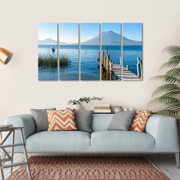 Wooden Pier At Lake Atitlan Canvas Wall Art-5 Horizontal-Gallery Wrap-22" x 12"-Tiaracle