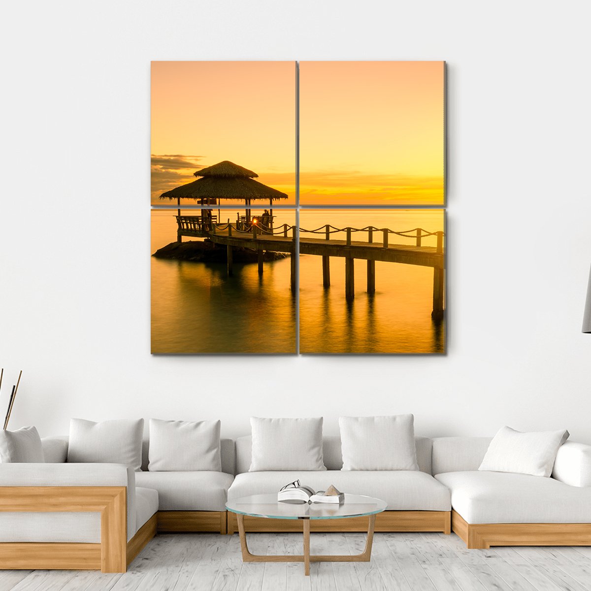 Wooden Pier In Phuket Thailand Canvas Wall Art-4 Square-Gallery Wrap-17" x 17"-Tiaracle