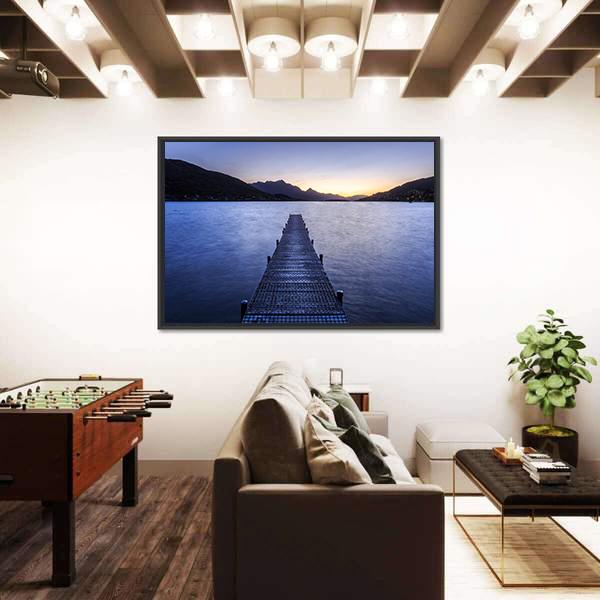 Wooden Pier On Big Lake Canvas Wall Art-3 Horizontal-Gallery Wrap-25" x 16"-Tiaracle