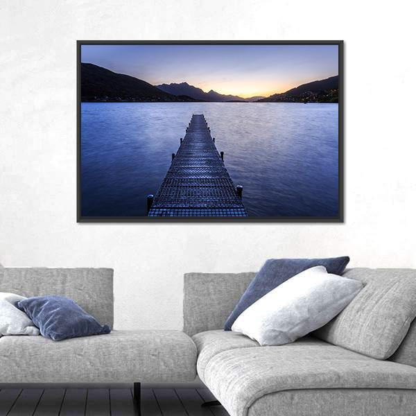 Wooden Pier On Big Lake Canvas Wall Art-3 Horizontal-Gallery Wrap-25" x 16"-Tiaracle