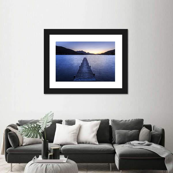 Wooden Pier On Big Lake Canvas Wall Art-3 Horizontal-Gallery Wrap-25" x 16"-Tiaracle