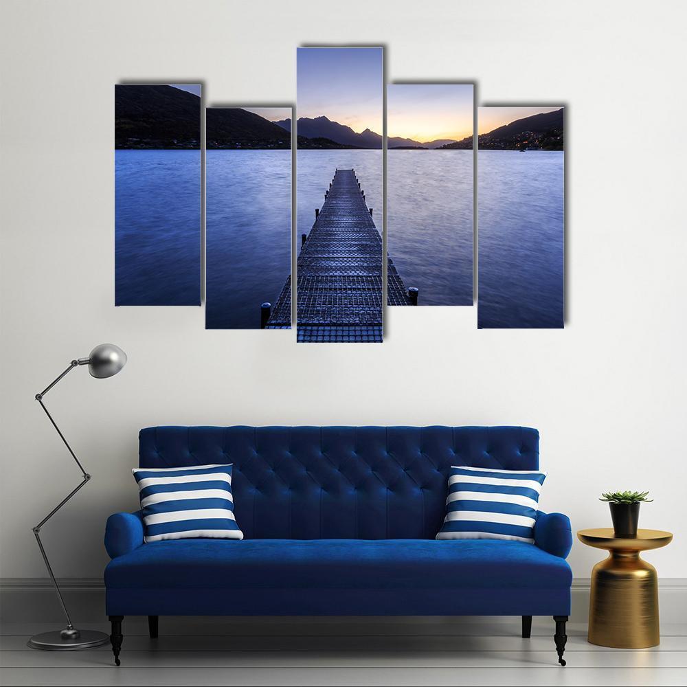 Wooden Pier On Big Lake Canvas Wall Art-5 Pop-Gallery Wrap-47" x 32"-Tiaracle