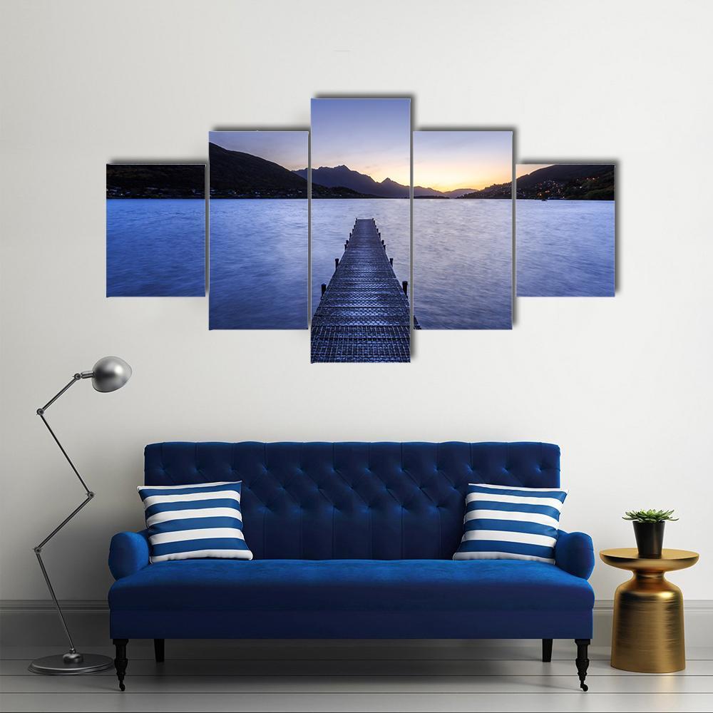 Wooden Pier On Big Lake Canvas Wall Art-5 Pop-Gallery Wrap-47" x 32"-Tiaracle