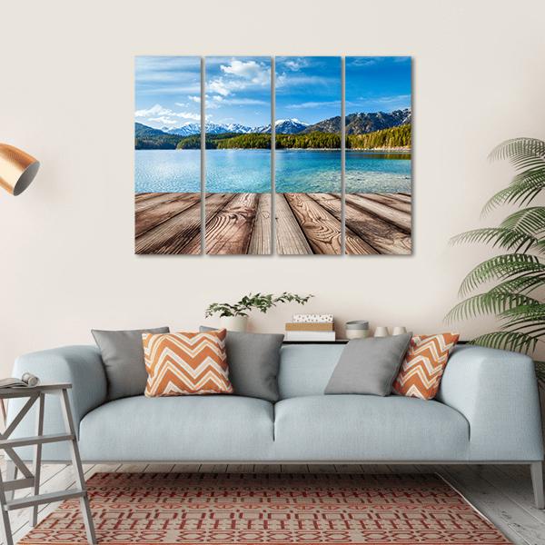 Wooden Planks With Lake In Alps Germany Canvas Wall Art-4 Horizontal-Gallery Wrap-34" x 24"-Tiaracle